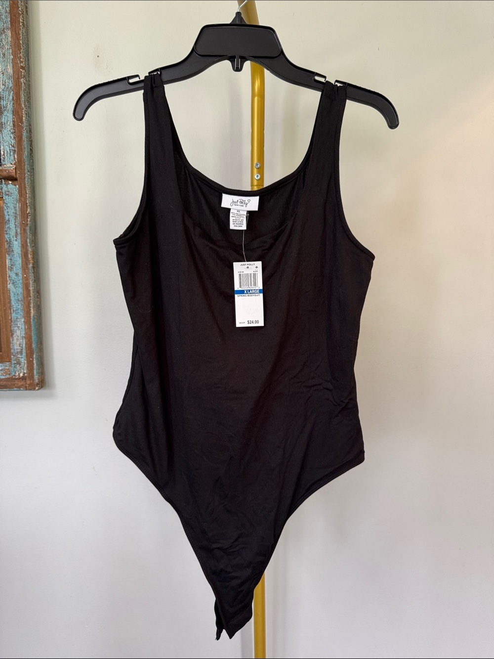Just Polly Black square Neck Bodysuit NWT XL
